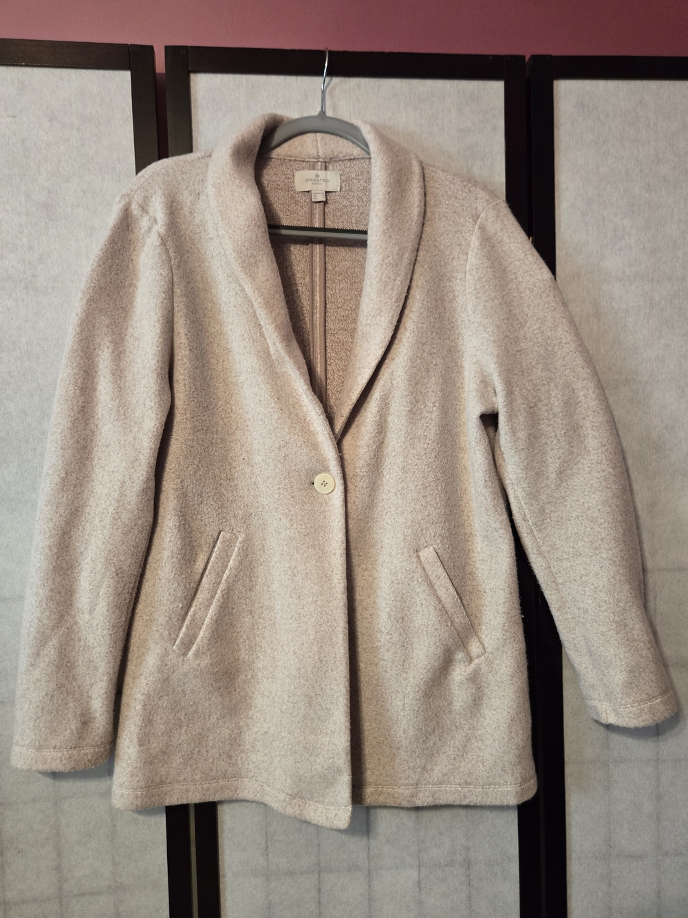 Wool-Blend Shawl Collar Coatigan in Light Beige- Springfield Woman Size 8